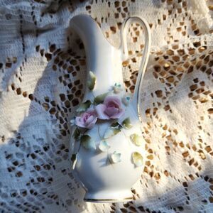 Vintage Porcelain Floral Bud Vase Accented In Gold
